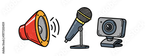 Audio visual equipment illustration speaker microphone webcam vector