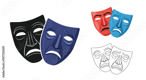 Comedy and tragedy theater masks illustration