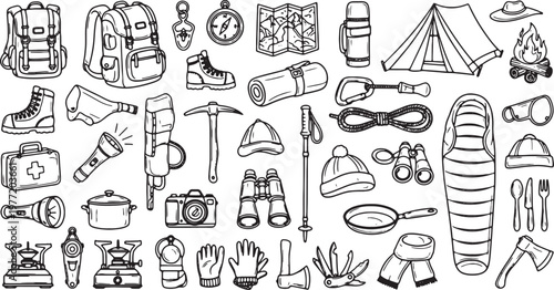 travel and camping essentials flat design vector illustration