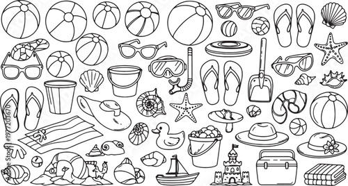 summer beach vacation essentials flat lay vector illustration