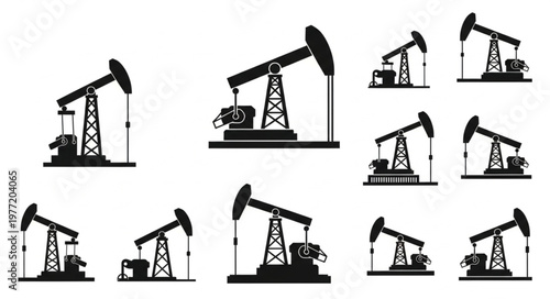 Silhouetted Oil Pumpjacks - A Collection of Industrial Energy Extraction.