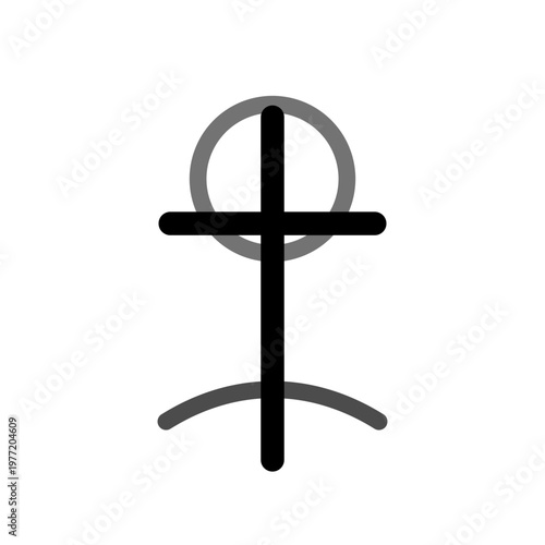 Geometric symbol, abstract icon, black and grey shape, modern design element, vector graphic