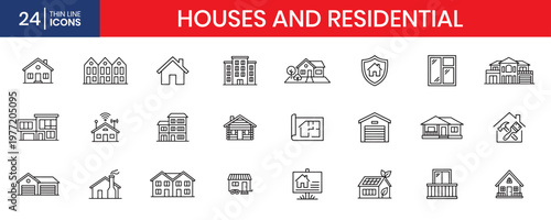 Minimalist Black Outline Houses And Residential Vector Icons