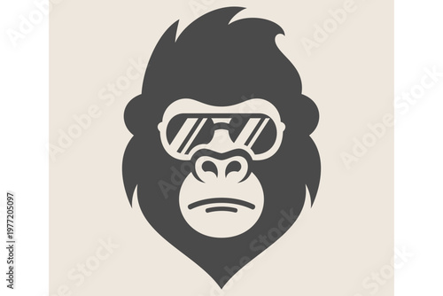 Cool Gorilla with Sunglasses Vector Logo: Minimalist Ape Head Mascot Design for Urban Brand Identity
