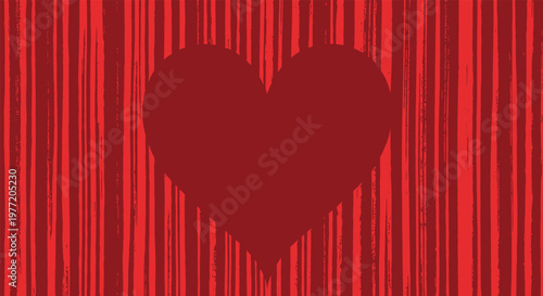 Large red heart silhouette set against a textured red background with vertical lines for romantic and love themes.