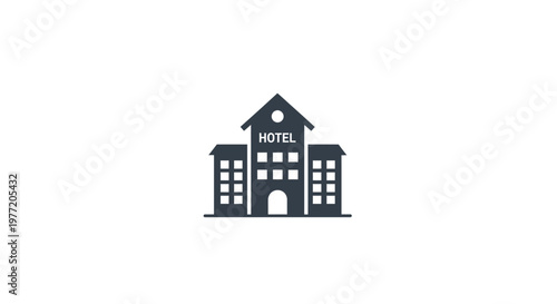 Hotel icon design featuring a building outline with hotel signage on a white background