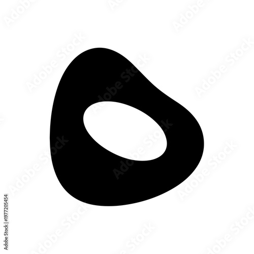 Black abstract amorphous blob shape with a hole, isolated on a white background