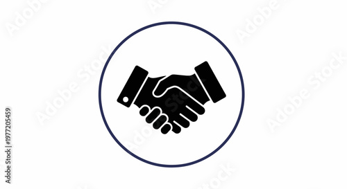Iconic Handshake Symbol within a Circle Representing Agreement and Collaboration Concept