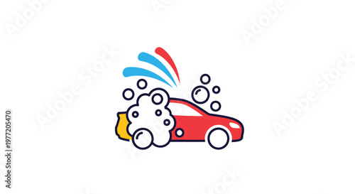 Iconic Red Car Undergoing a Thorough Car Wash, Showcasing Cleanliness and Shine