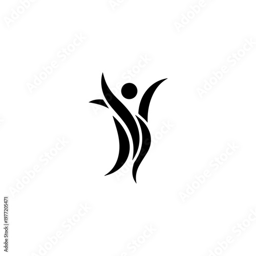 Abstract black human figure with arms raised in celebration