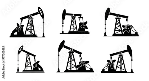 Silhouetted Oil Pumpjacks - A Collection of Industrial Energy Extraction.