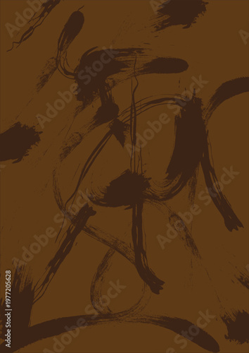 A brown abstract painting with dark brown brushstrokes