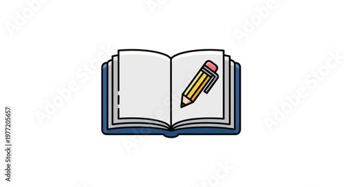 Illustration depicting an open book with a pencil, perfect for educational content or writing