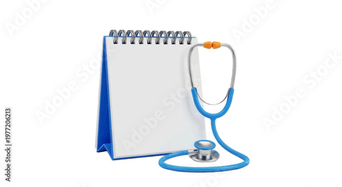 Vector illustration of medical stethoscope with blank spiral notepad on a transparent background