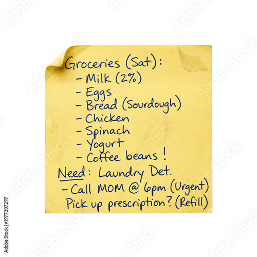 Tableau sur toile Yellow sticky note with handwritten grocery list