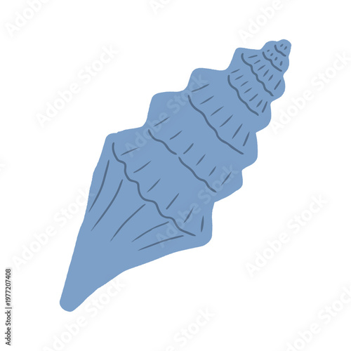 Blue spiral conch seashell hand drawn vector illustration. Tropical summer beach element blue spiral shell flat design isolated on white background