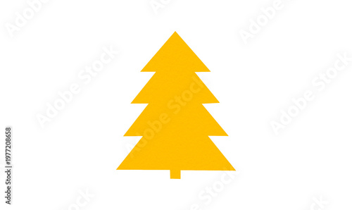 A cute yellow Christmas tree made of paper is placed on a transparent background.