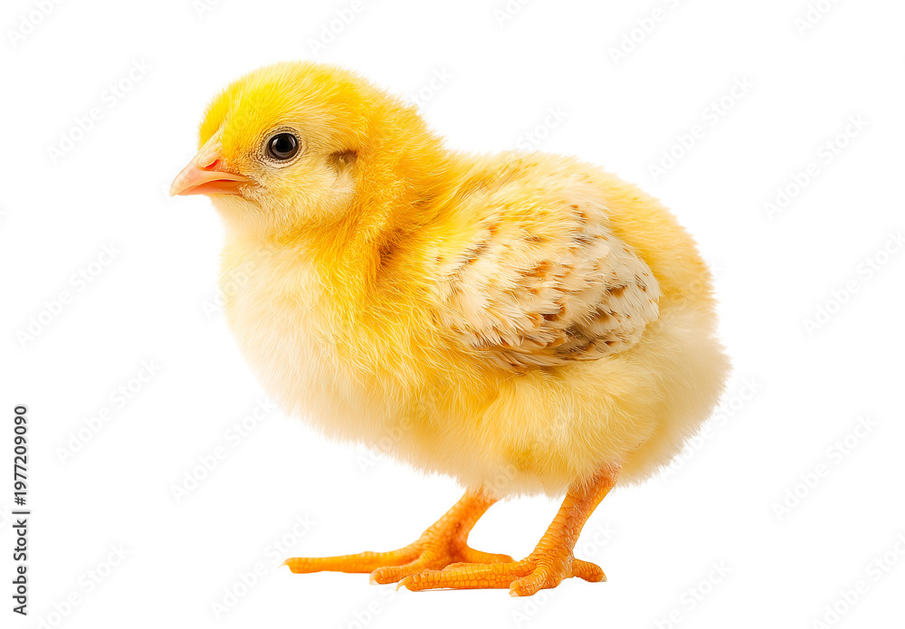 Obraz premium Yellow fluffy chick isolated on light background.