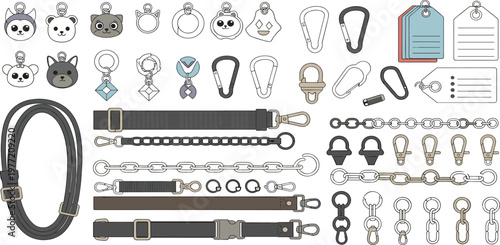 Collection of Chain Links, Keychains, Tags, and Belts