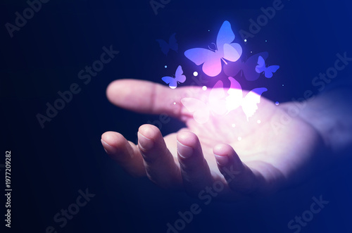 mano, palmo, farfalla, concetto, libertà, primavera, volo, leggerezza, 