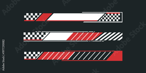 Racing sport modern stripe set with dynamic speed lines, automotive graphics, bold stripe patterns and futuristic vehicle livery vector illustration for car customization and design