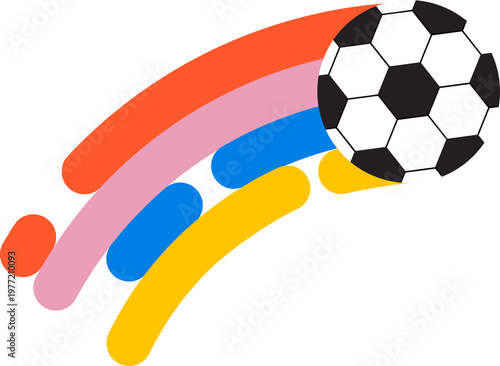 Colorful geometric soccer ball motion trail. World football championship illustrations and icons series.