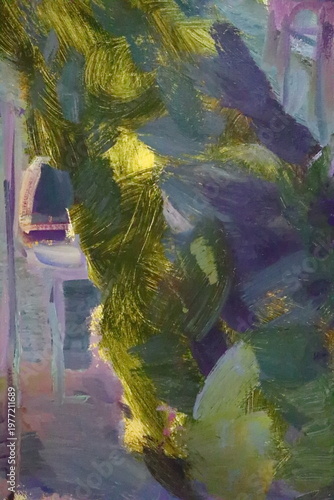 A luxurious abstract painting made with oil paints.