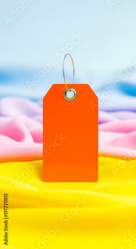 Blank Orange Label on Yellow Fabric.