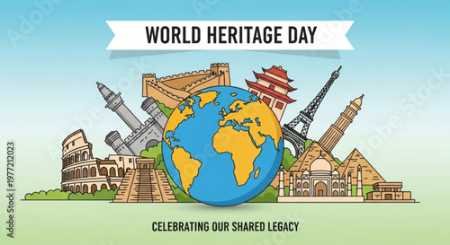 World heritage day illustration celebrating global landmarks and cultural legacy