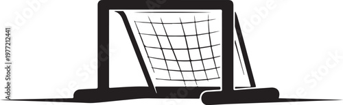 Black soccer goal net, football target, sports equipment, vector illustration