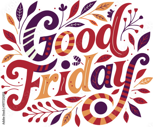 Good Friday Typography Design with Floral Elements