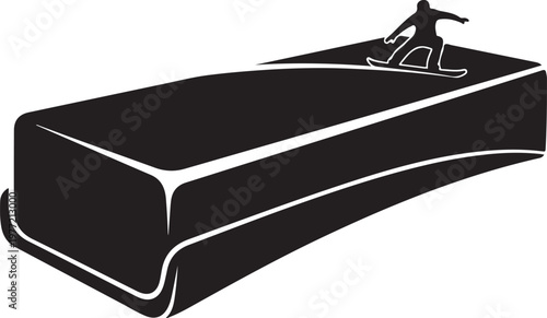 Black, monochrome, vector illustration of a wakeboarder on a wakeboard ramp, sports equipment, action sports