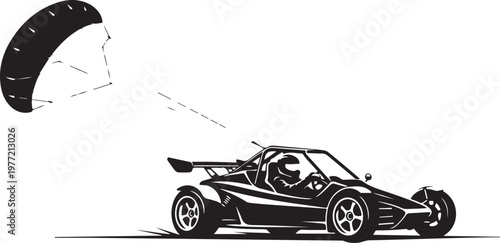 Vector sports car, racing vehicle, speedster illustration, black and white design