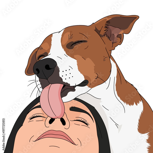 Dog Licking Person's Face Affectionately, Close-up Portrait, Pure Love