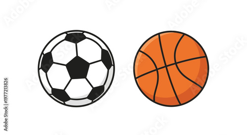 Soccer ball and basketball sports equipment.