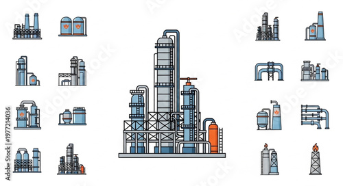 Oil Refinery Plant Illustration - Industrial Complex for Energy Production.