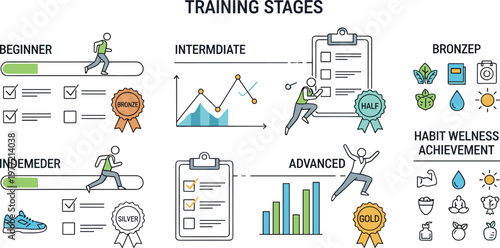 Training Stages and Habit Wellness Achievement Infographic
