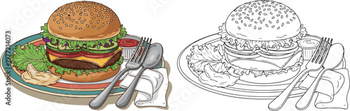 burger vector illustration hand drawn clipart and lineart