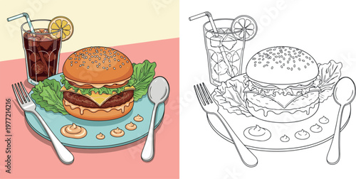 burger vector illustration hand drawn clipart and lineart