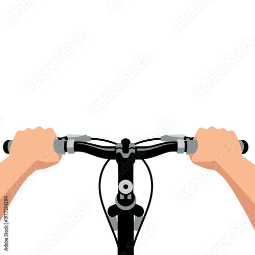 Φωτογραφία First-person view of cycling on a bicycle handlebar, hands gripping