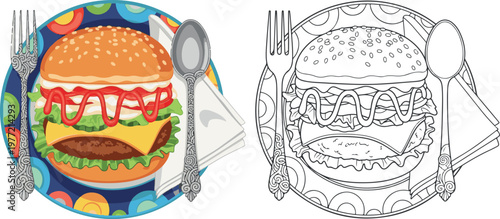 burger vector illustration hand drawn clipart and lineart