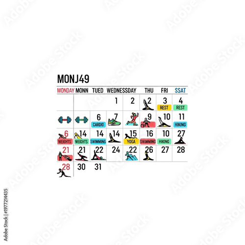 Fitness Routine Calendar Plan, Workout Schedule, Exercise, Healthy Lifestyle