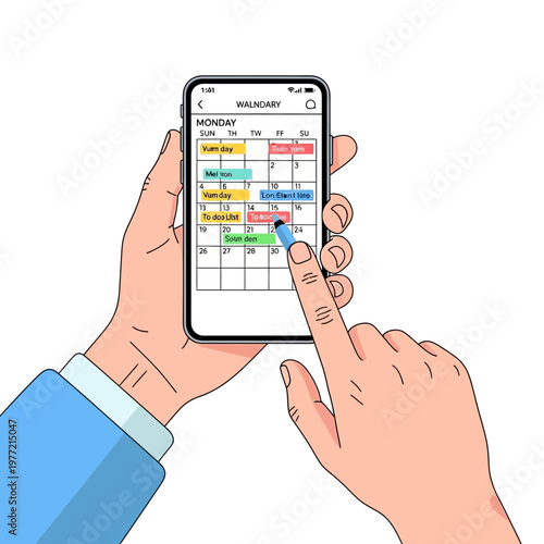 Hand holding smartphone with digital calendar app, planning schedule