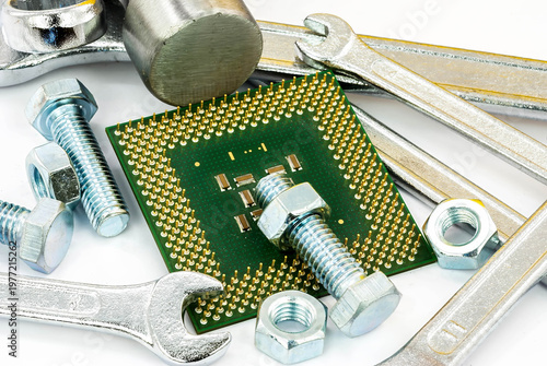 Computer CPU digital construction and tech engineering