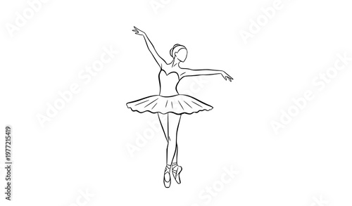 Ballerina simple line drawing elegant dancer vector illustration isolated on white background