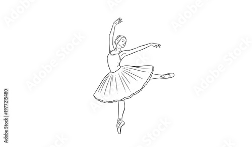 Minimal ballet dancer sketch outline vector illustration isolated on white background