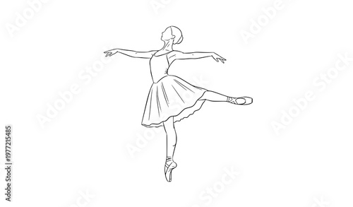 Ballet dancer plain sketch line drawing vector illustration isolated on white background