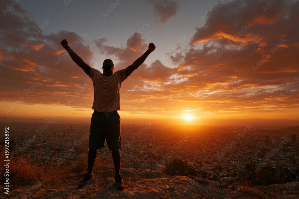 Fototapeta premium Urban Success Moment Person Standing on Rooftop
