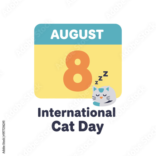 International Cat Day August 8th - Cute Sleeping Cat Illustration