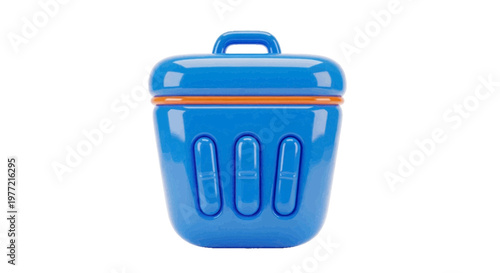 Vector illustration of 3d render of a blue plastic trash can with an orange rim on a transparent background